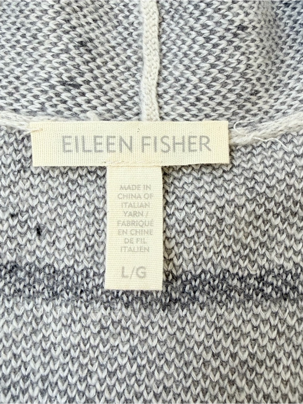 Eileen Fisher Peppered Windowpane Wool Organic Cotton Open Front Cardigan Large - Picture 6 of 8